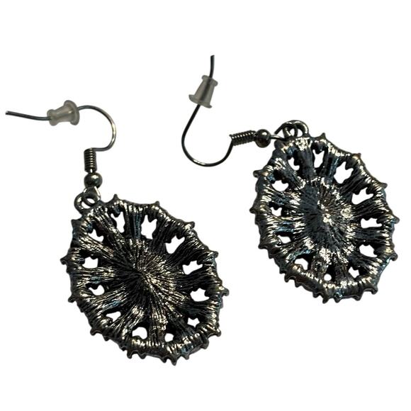 Dressy pierced earrings clear crystals & blue rhinestones silver drop dangles - Picture 4 of 6